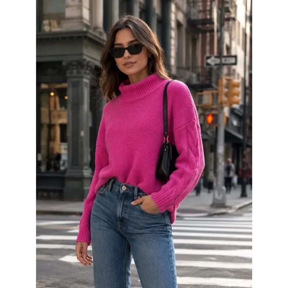 J. Crew Vibrant Pink Turtleneck Sweater